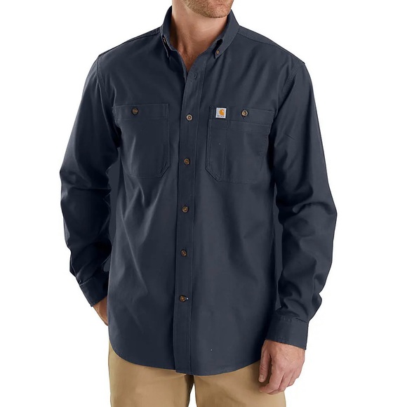 Carhartt Relaxed-Fit Long-Sleeve Button-Down Canvas Shirt Navy 2XL - Picture 1 of 7